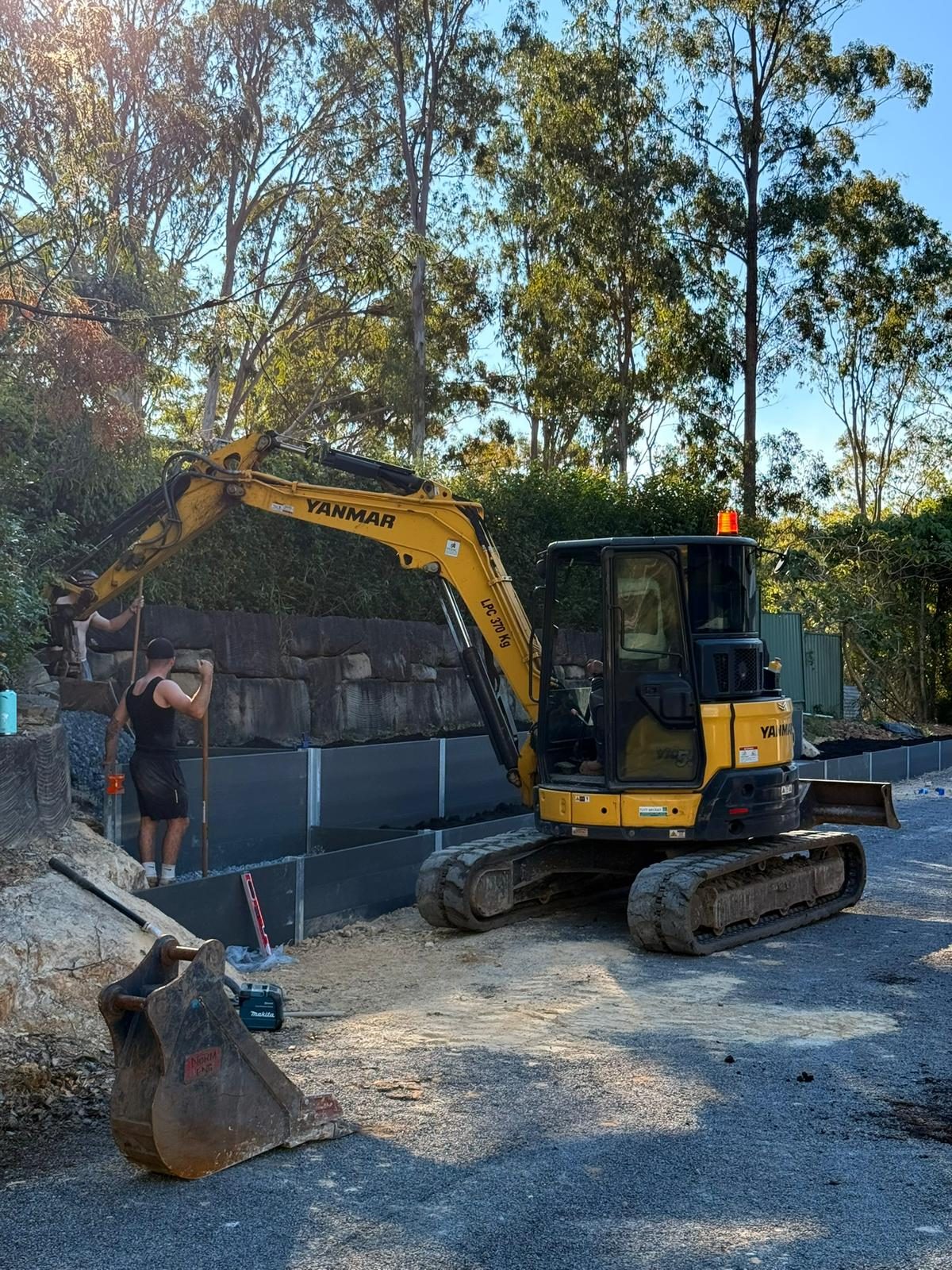 Retaining wall build in progress